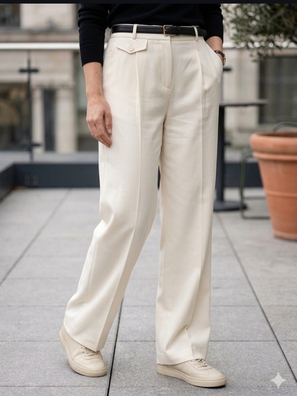 NWT Cream Wide-Leg Women's Trousers Size Small High Waist Palazzo Pants